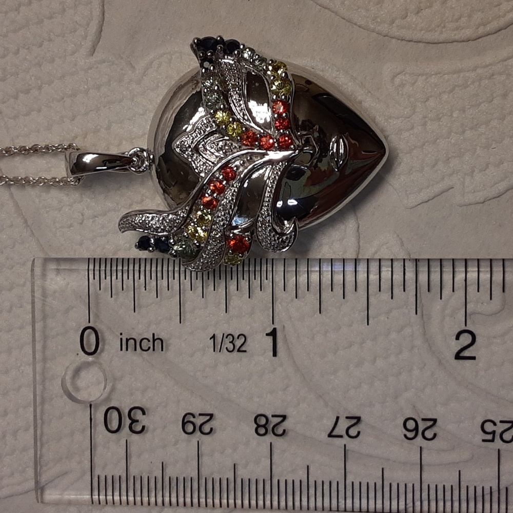 925 Genuine Multi Sapphire Mask Pendant with Chain. FIRM. - Picture 6 of 13
